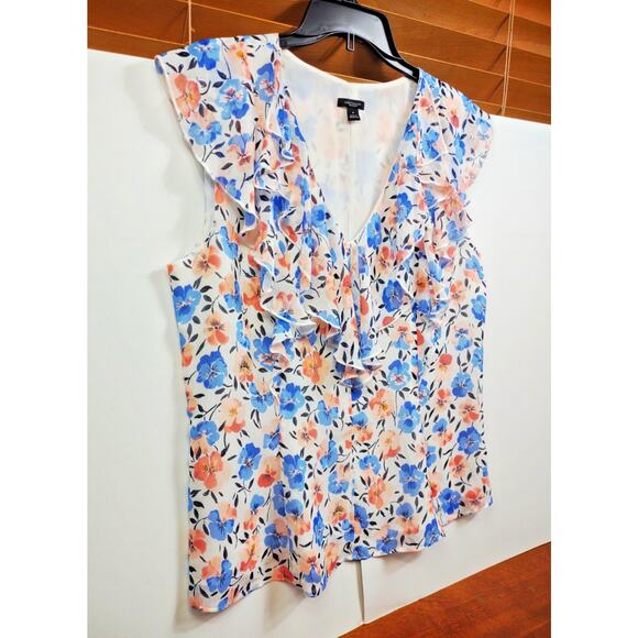 Ann Taylor Factory Women's Sleeveless Floral Top With Ruffle V Neck Size 10 - Picture 3 of 11